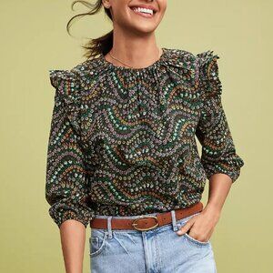 New LOFT Spring Florals Tie Back Ruffle Long Sleeve Blouse